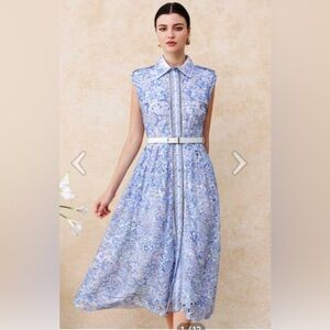 Chicwish Blue Lace Maxi Dress with Belt